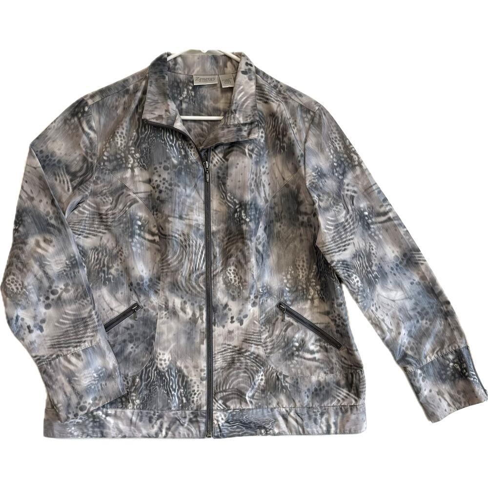 ZENERGY By CHICOS Lightweight Jacket Women's Sz 2 (M 12/14) Gray Animal Print